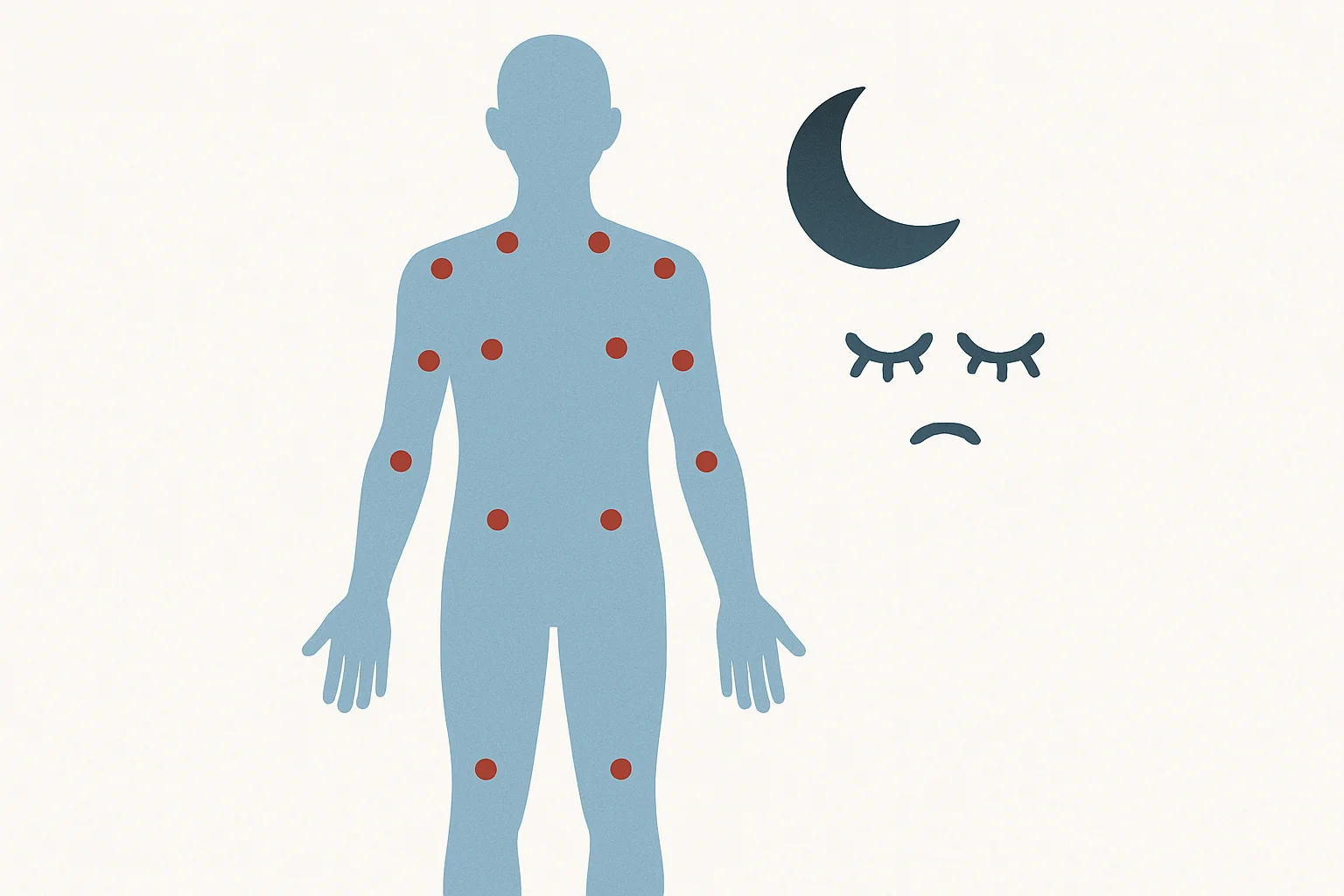 Typical fibromyalgia symptoms: widespread symmetrical tender points, fatigue and poor sleep